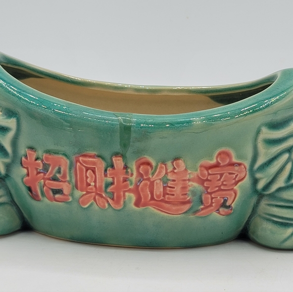 Green Elephant Feng Shui Prosperity Planter Celadon Glazed Vintage Ceramic - Picture 9 of 16